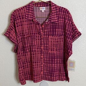 NEW-LuLaRoe - Amy- Pink and Purple Grid - Boxy- Button Down Shirt- Small